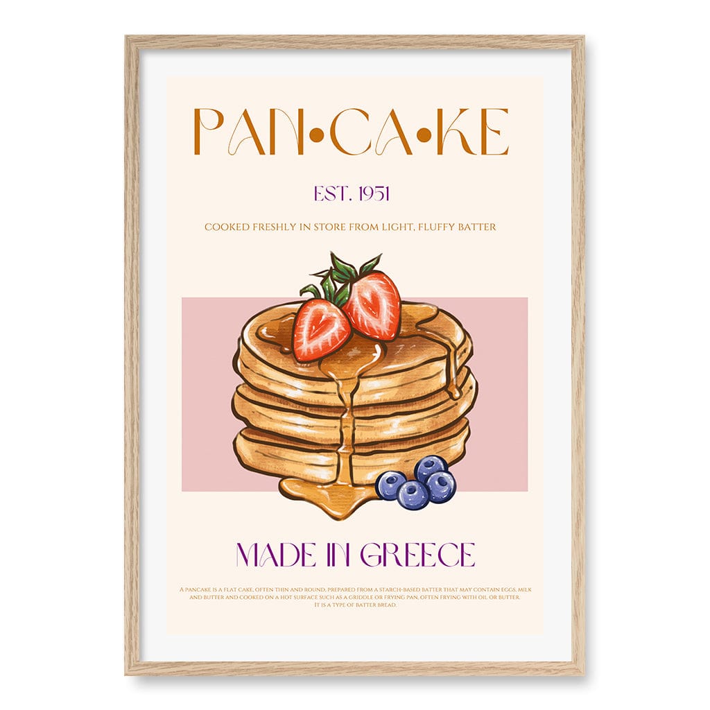 Greek Pancakes Wall Art Print A1 (59.4 x 84.1cm) / Natural Oak Frame / White Border from our Australian Made Wall Art collection by Profile Australia
