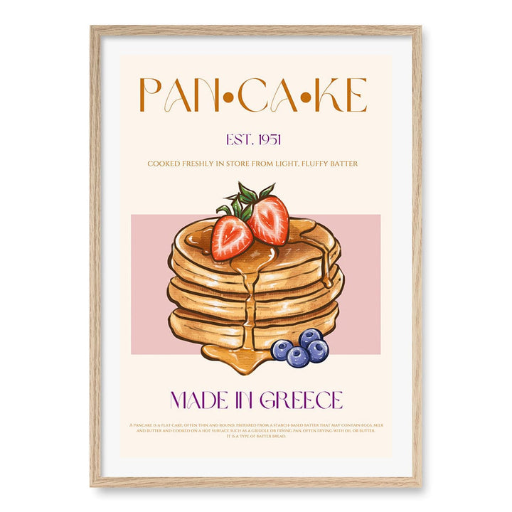 Greek Pancakes Wall Art Print A1 (59.4 x 84.1cm) / Natural Oak Frame / White Border from our Australian Made Wall Art collection by Profile Australia