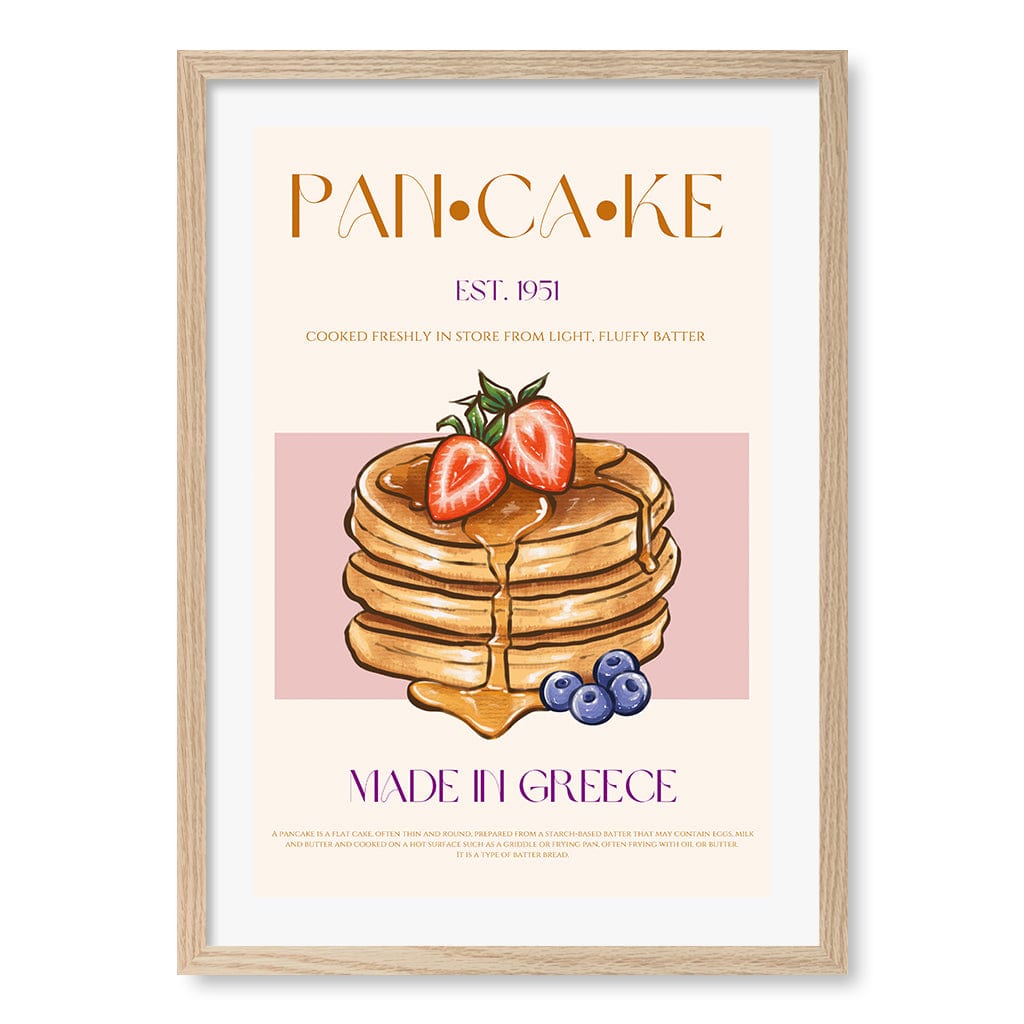 Greek Pancakes Wall Art Print A2 (42 x 59.4cm) / Natural Oak Frame / White Border from our Australian Made Wall Art collection by Profile Australia
