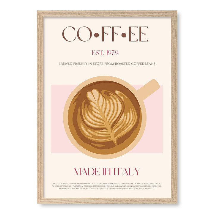 Italian Coffee Modern Wall Art Print A4 (21 x 29.7cm) / Natural Oak Frame / No Border from our Australian Made Framed Wall Art, Prints & Posters collection by Profile Products (Australia) Pty Ltd