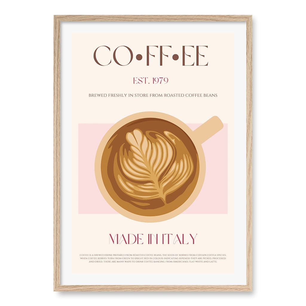 Italian Coffee Wall Art Print A1 (59.4 x 84.1cm) / Natural Oak Frame / White Border from our Australian Made Wall Art collection by Profile Australia