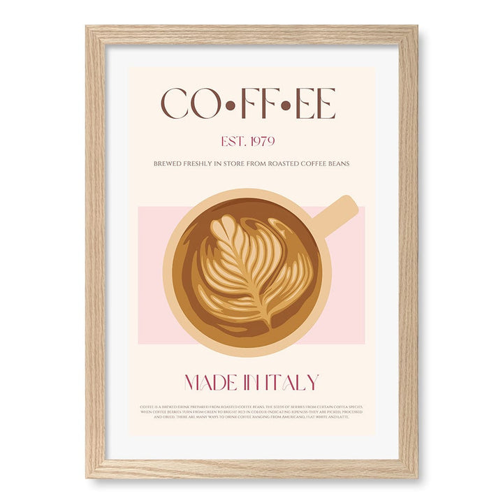 Italian Coffee Wall Art Print A3 (29.7 x 42cm) / Natural Oak Frame / White Border from our Australian Made Wall Art collection by Profile Australia