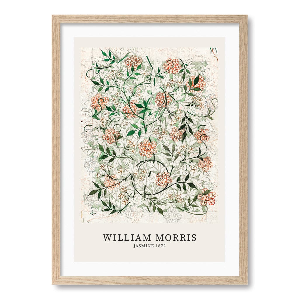 Jasmine Pattern - William Morris Floral Art Print A4 (21 x 29.7cm) / Natural Oak Frame / White Border from our Australian Made Framed Wall Art, Prints & Posters collection by Profile Products (Australia) Pty Ltd