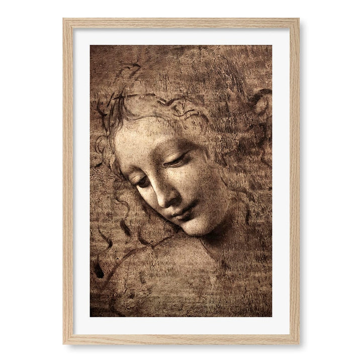 La Scapigliata - Leonardo da Vinci Art Print A4 (21 x 29.7cm) / Natural Oak Frame / White Border from our Australian Made Framed Wall Art, Prints & Posters collection by Profile Products (Australia) Pty Ltd
