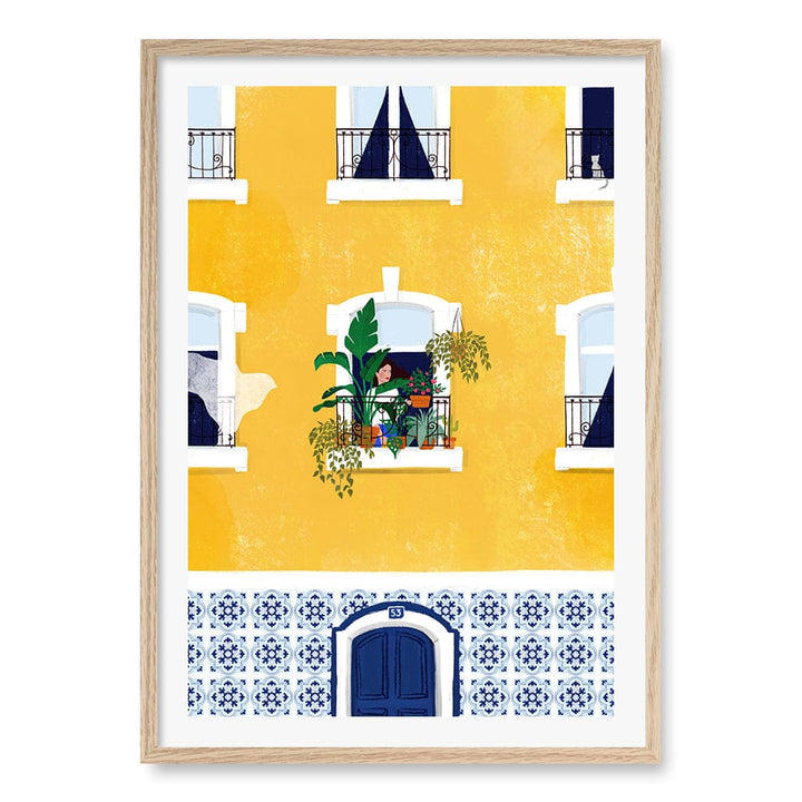 Lisbon Yellow Wall Art Print A1 (59.4 x 84.1cm) / Natural Oak Frame / White Border from our Australian Made Wall Art collection by Profile Australia