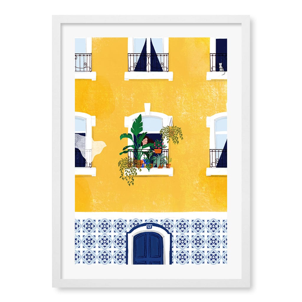 Lisbon Yellow Wall Art Print A2 (42 x 59.4cm) / Matte White Frame / White Border from our Australian Made Wall Art collection by Profile Australia