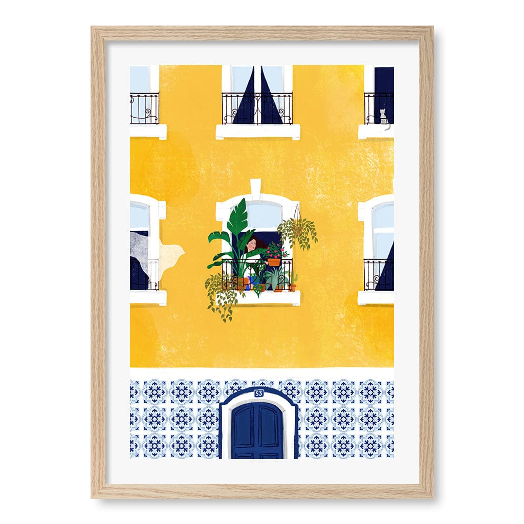 Lisbon Yellow Wall Art Print A2 (42 x 59.4cm) / Natural Oak Frame / White Border from our Australian Made Wall Art collection by Profile Australia