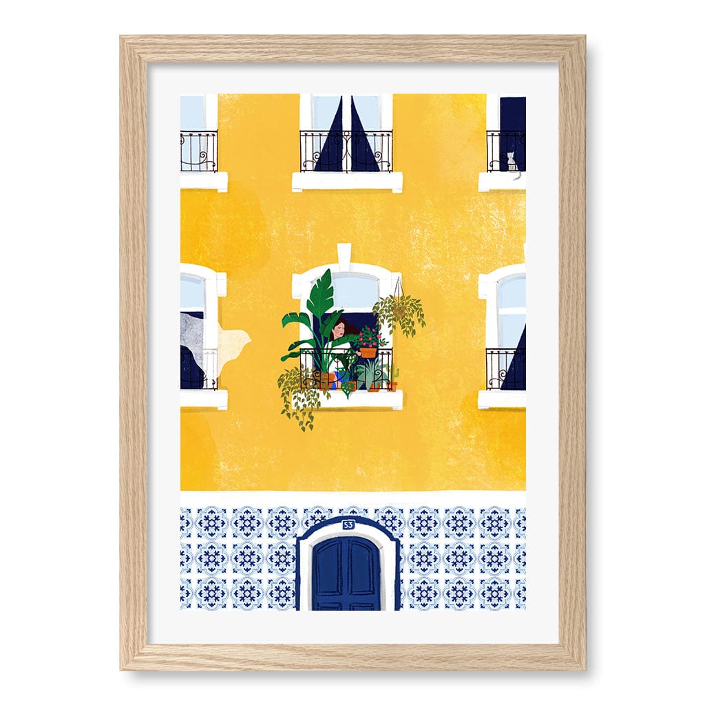 Lisbon Yellow Wall Art Print A3 (29.7 x 42cm) / Natural Oak Frame / White Border from our Australian Made Wall Art collection by Profile Australia