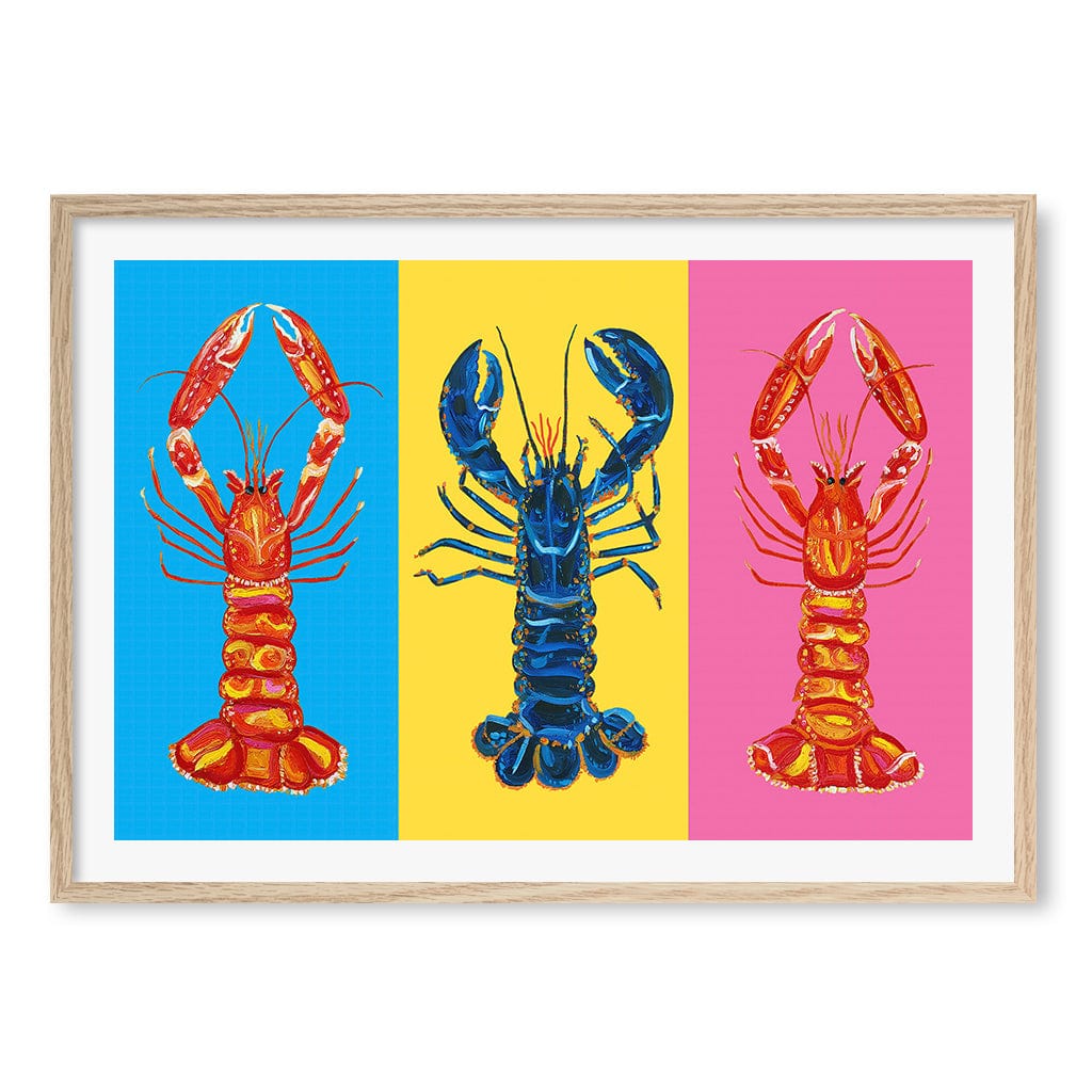 Lobster Langoustines Wall Art Print A1 (59.4 x 84.1cm) / Natural Oak Frame / White Border from our Australian Made Wall Art collection by Profile Australia