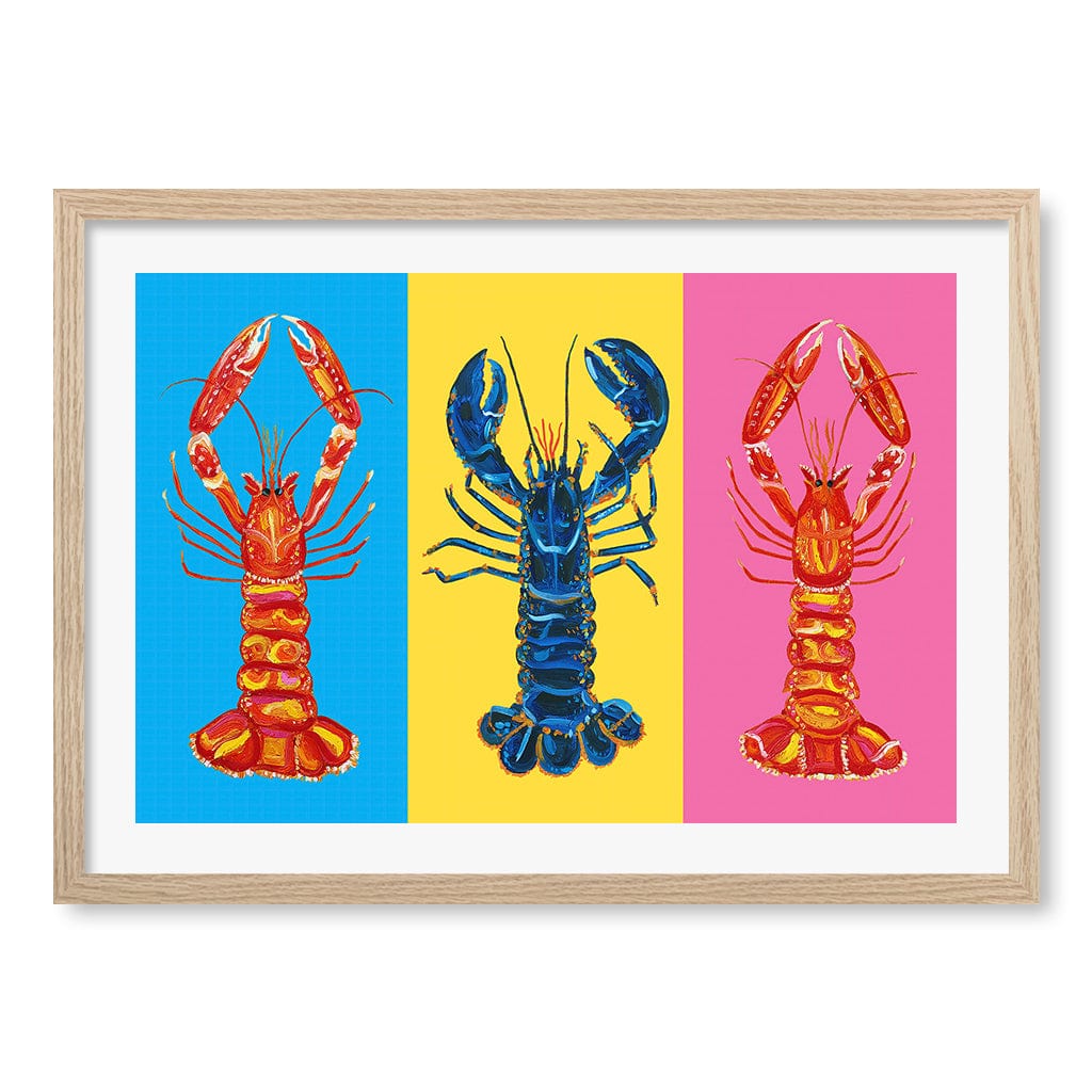 Lobster Langoustines Wall Art Print A2 (42 x 59.4cm) / Natural Oak Frame / White Border from our Australian Made Wall Art collection by Profile Australia