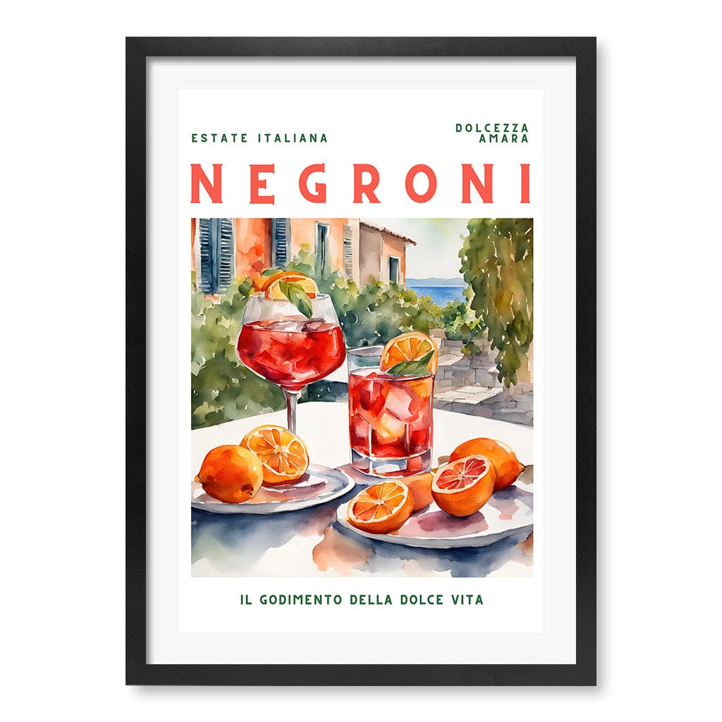 Negroni Cocktail Wall Art Print A4 (21 x 29.7cm) / Matte Black Frame / White Border from our Australian Made Framed Wall Art, Prints & Posters collection by Profile Products (Australia) Pty Ltd