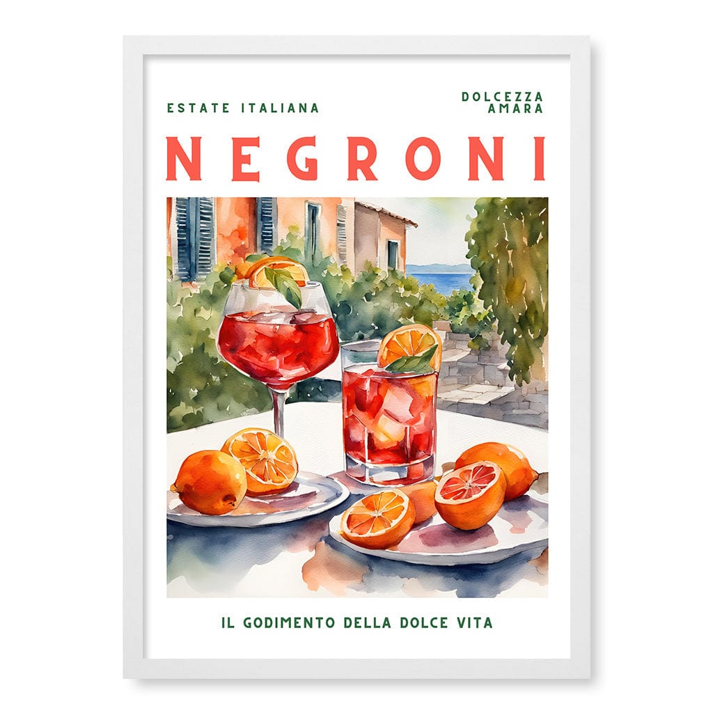 Negroni Cocktail Wall Art Print A4 (21 x 29.7cm) / Matte White Frame / No Border from our Australian Made Framed Wall Art, Prints & Posters collection by Profile Products (Australia) Pty Ltd
