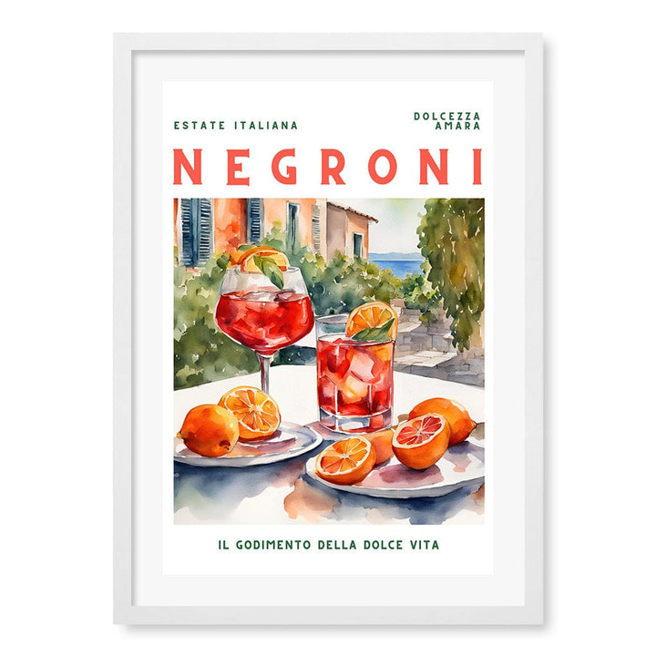 Negroni Cocktail Wall Art Print A4 (21 x 29.7cm) / Matte White Frame / White Border from our Australian Made Framed Wall Art, Prints & Posters collection by Profile Products (Australia) Pty Ltd