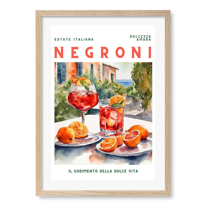 Negroni Cocktail Wall Art Print A4 (21 x 29.7cm) / Natural Oak Frame / White Border from our Australian Made Framed Wall Art, Prints & Posters collection by Profile Products (Australia) Pty Ltd