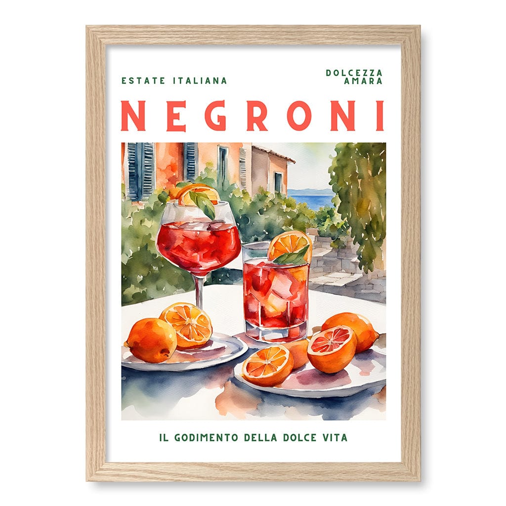 Negroni Wall Art Print A3 (29.7 x 42cm) / Natural Oak Frame / No Border from our Australian Made Wall Art collection by Profile Australia