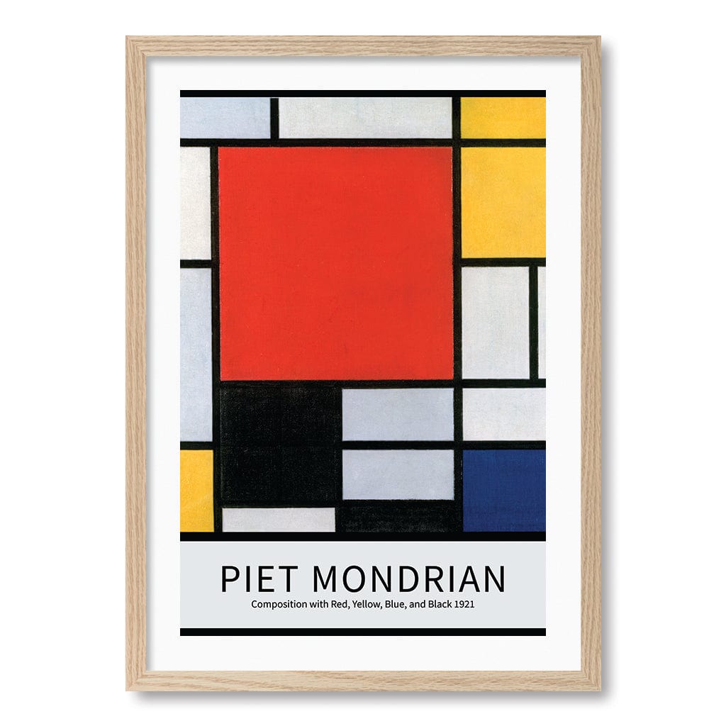 Piet Mondrian Composition Art Print A4 (21 x 29.7cm) / Natural Oak Frame / White Border from our Australian Made Framed Wall Art, Prints & Posters collection by Profile Products (Australia) Pty Ltd