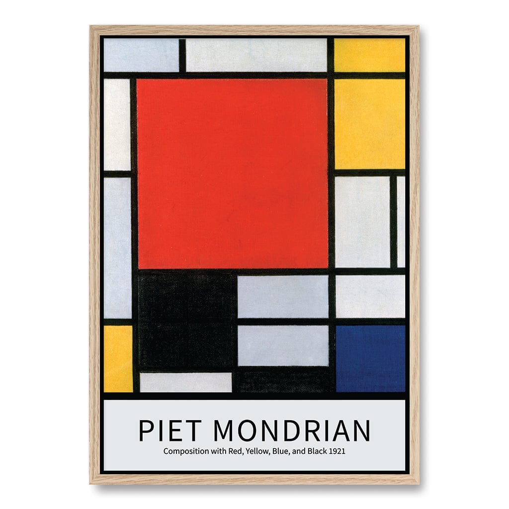 Piet Mondrian Composition Wall Art Print A1 (59.4 x 84.1cm) / Natural Oak Frame / No Border from our Australian Made Wall Art collection by Profile Australia