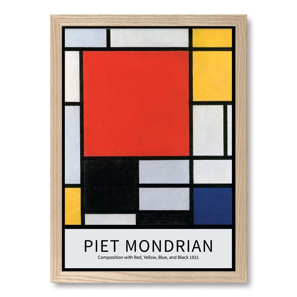 Piet Mondrian Composition Wall Art Print A3 (29.7 x 42cm) / Natural Oak Frame / No Border from our Australian Made Wall Art collection by Profile Australia