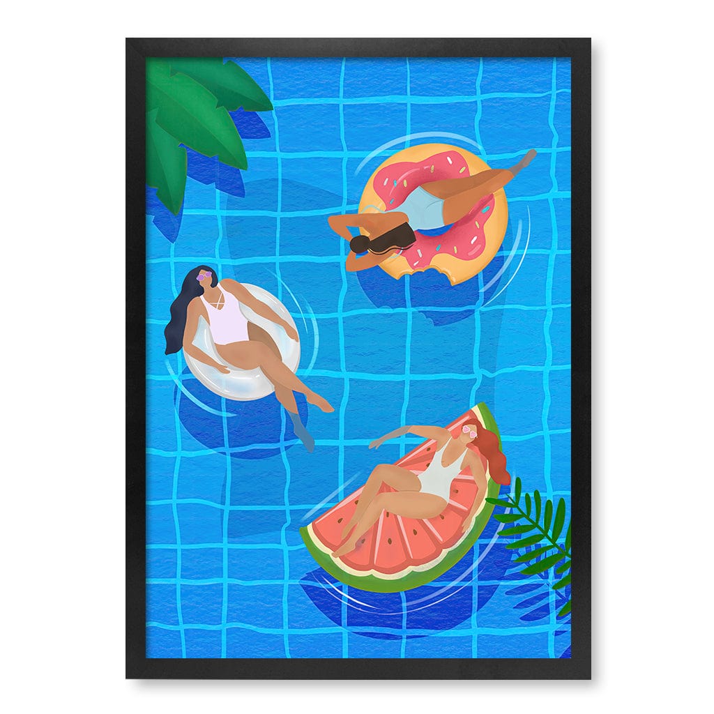 Pool Ladies Modern Wall Art Print by Petra Lizde A4 (21 x 29.7cm) / Matte Black Frame / No Border from our Australian Made Framed Wall Art, Prints & Posters collection by Profile Products (Australia) Pty Ltd