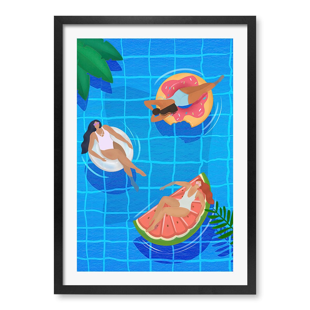 Pool Ladies Modern Wall Art Print by Petra Lizde A4 (21 x 29.7cm) / Matte Black Frame / White Border from our Australian Made Framed Wall Art, Prints & Posters collection by Profile Products (Australia) Pty Ltd