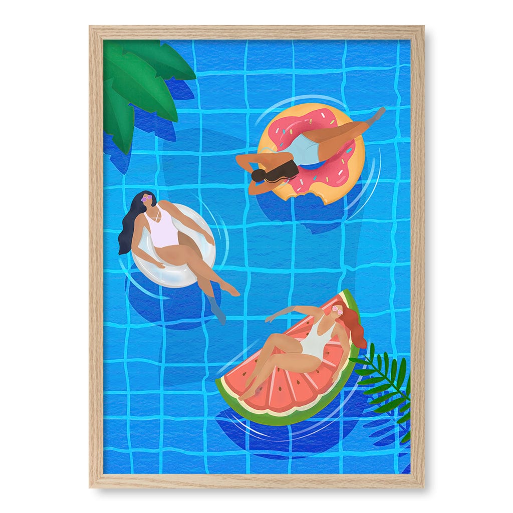 Pool Ladies Modern Wall Art Print by Petra Lizde A4 (21 x 29.7cm) / Natural Oak Frame / No Border from our Australian Made Framed Wall Art, Prints & Posters collection by Profile Products (Australia) Pty Ltd