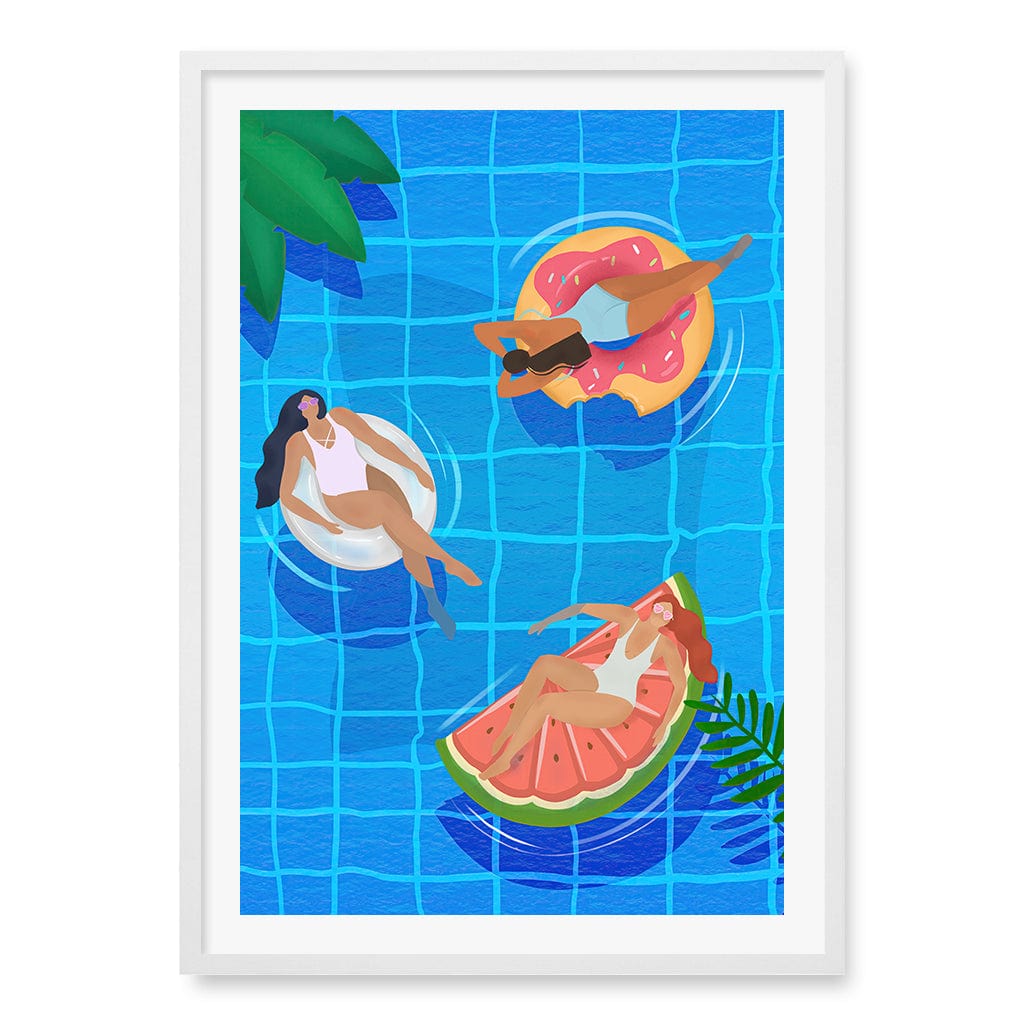 Pool Ladies Wall Art Print A1 (59.4 x 84.1cm) / Matte White Frame / White Border from our Australian Made Wall Art collection by Profile Australia