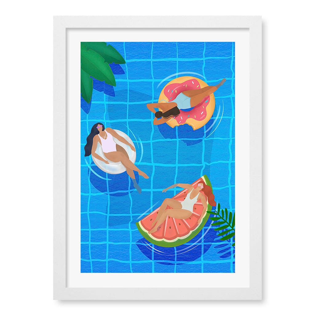 Pool Ladies Wall Art Print A3 (29.7 x 42cm) / Matte White Frame / White Border from our Australian Made Wall Art collection by Profile Australia