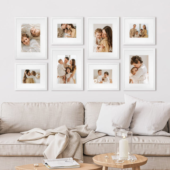 Profile Balanced Gallery Photo Wall Frame Set - 8 Frames White Gallery Wall Frame Set E from our Australian Made Picture Frames collection by Profile Products (Australia) Pty Ltd
