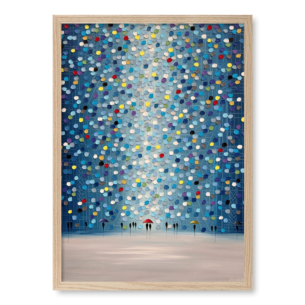 Raindrop Confetti Modern Wall Art Print A4 (21 x 29.7cm) / Natural Oak Frame / No Border from our Australian Made Framed Wall Art, Prints & Posters collection by Profile Products (Australia) Pty Ltd