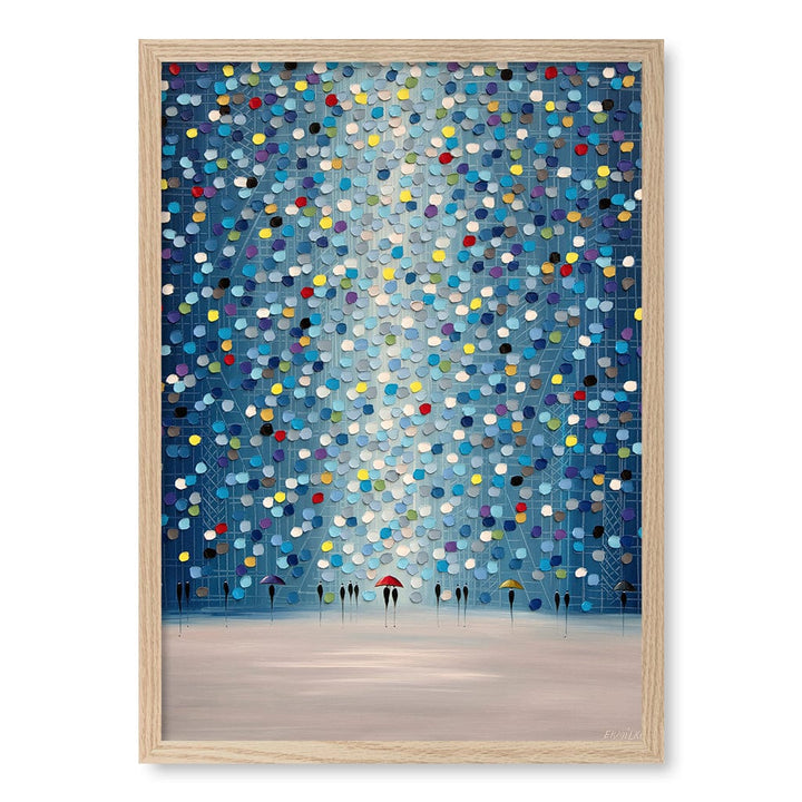 Raindrop Confetti Modern Wall Art Print A4 (21 x 29.7cm) / Natural Oak Frame / No Border from our Australian Made Framed Wall Art, Prints & Posters collection by Profile Products (Australia) Pty Ltd