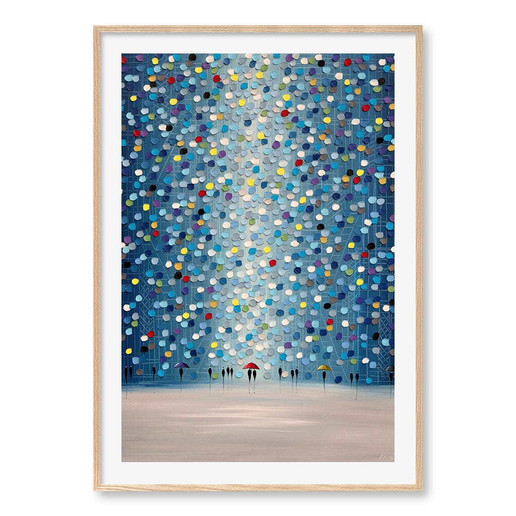 Raindrop Confetti Wall Art Print A0 (84.1 x 118.9cm) / Natural Oak Frame / White Border from our Australian Made Wall Art collection by Profile Australia