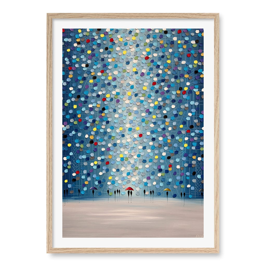 Raindrop Confetti Wall Art Print A1 (59.4 x 84.1cm) / Natural Oak Frame / White Border from our Australian Made Wall Art collection by Profile Australia