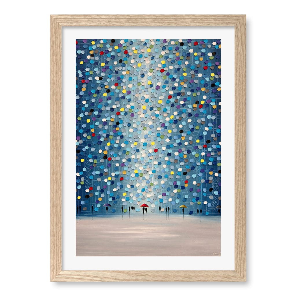 Raindrop Confetti Wall Art Print A3 (29.7 x 42cm) / Natural Oak Frame / White Border from our Australian Made Wall Art collection by Profile Australia