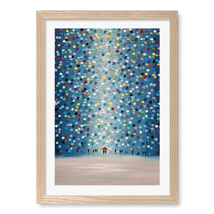Raindrop Confetti Wall Art Print A3 (29.7 x 42cm) / Natural Oak Frame / White Border from our Australian Made Wall Art collection by Profile Australia
