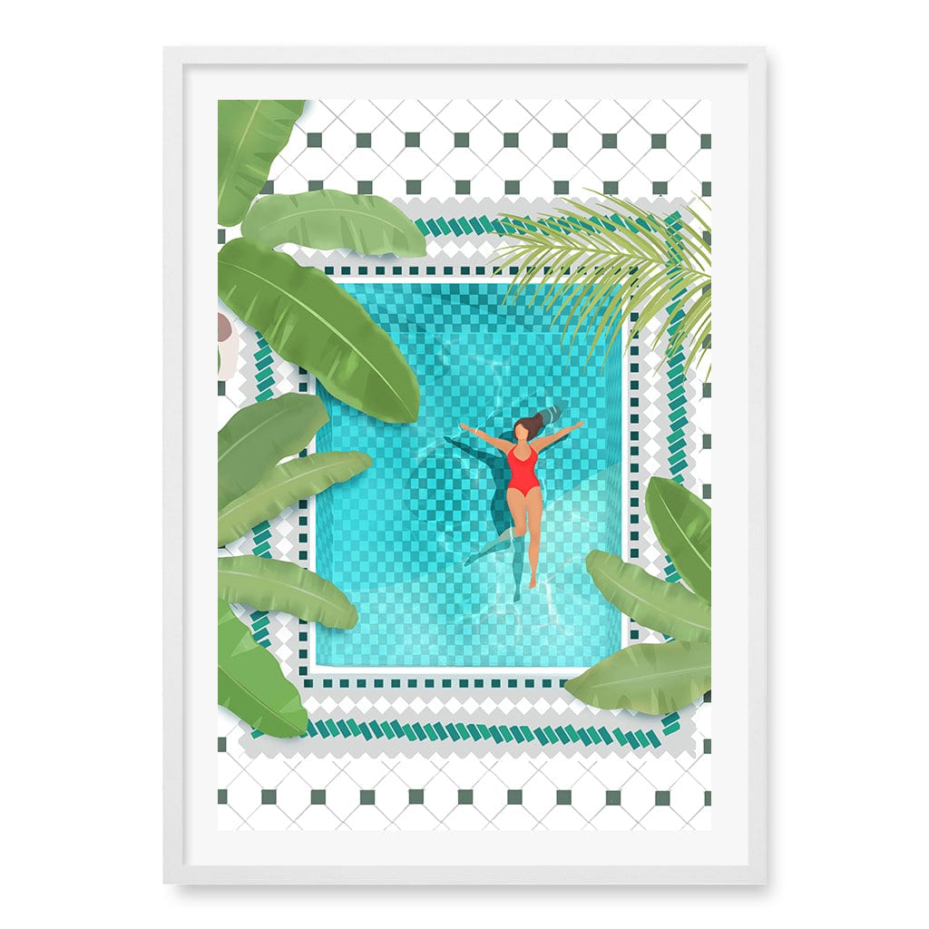 Riad Pool Wall Art Print A1 (59.4 x 84.1cm) / Matte White Frame / White Border from our Australian Made Wall Art collection by Profile Australia