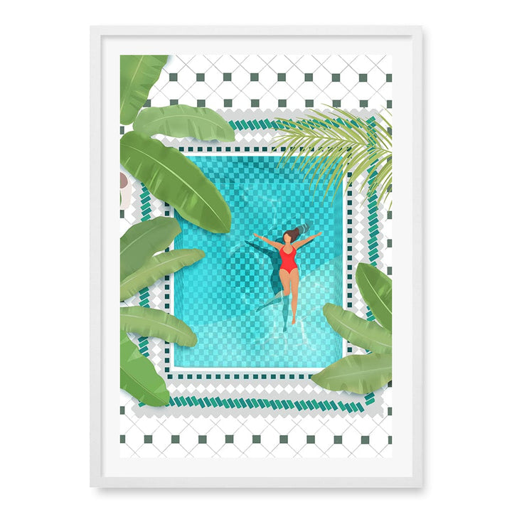 Riad Pool Wall Art Print A1 (59.4 x 84.1cm) / Matte White Frame / White Border from our Australian Made Wall Art collection by Profile Australia
