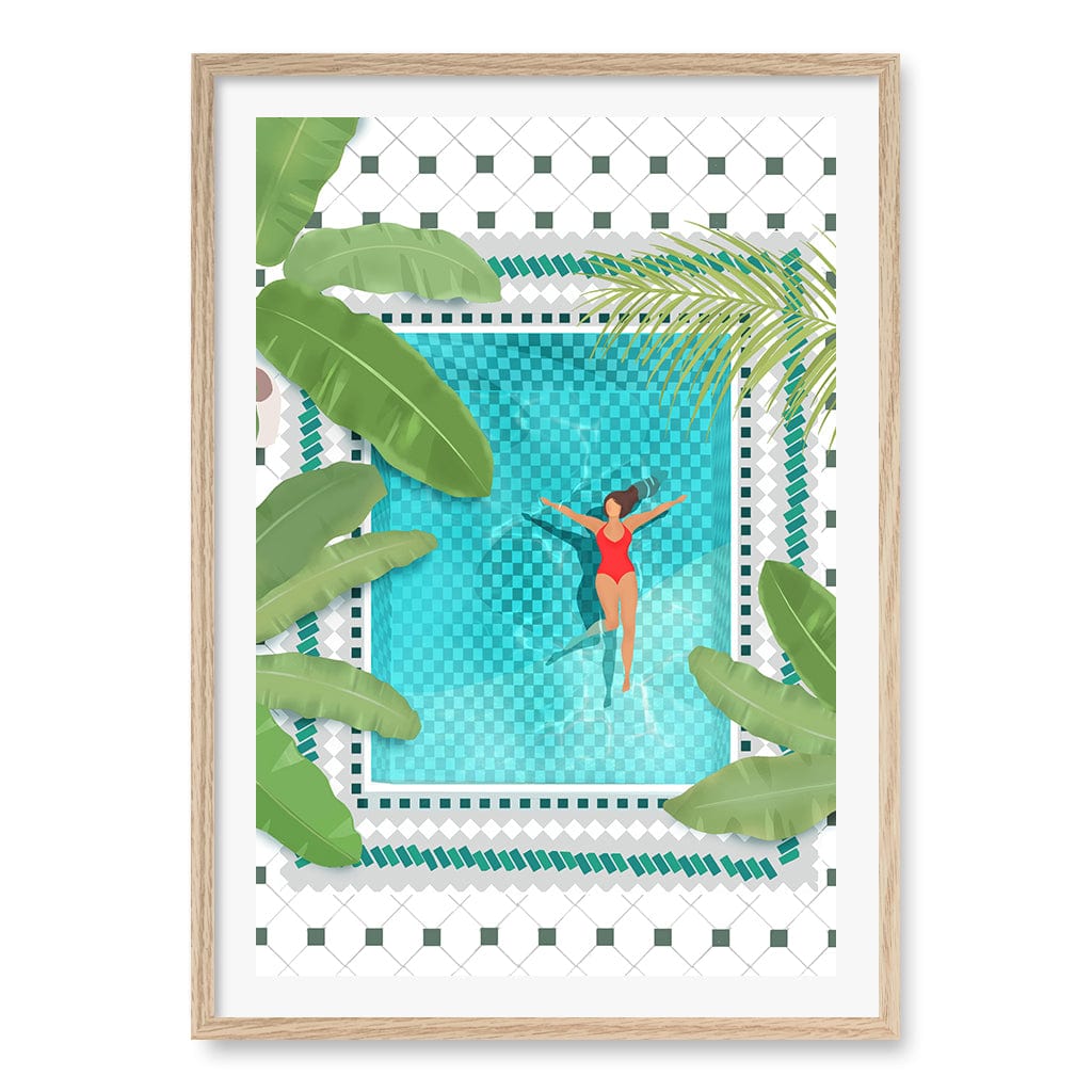 Riad Pool Wall Art Print A1 (59.4 x 84.1cm) / Natural Oak Frame / White Border from our Australian Made Wall Art collection by Profile Australia