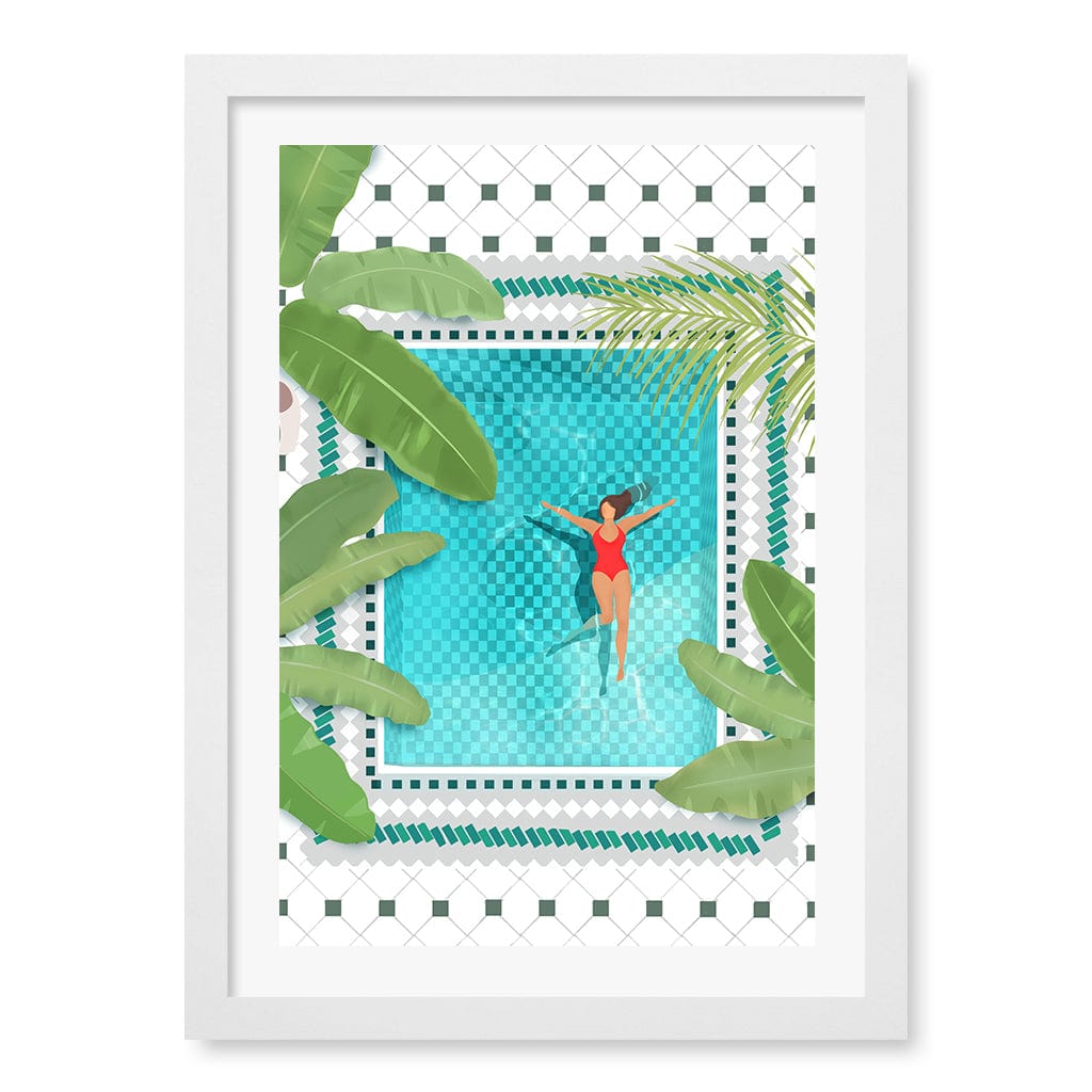 Riad Pool Wall Art Print A3 (29.7 x 42cm) / Matte White Frame / White Border from our Australian Made Wall Art collection by Profile Australia