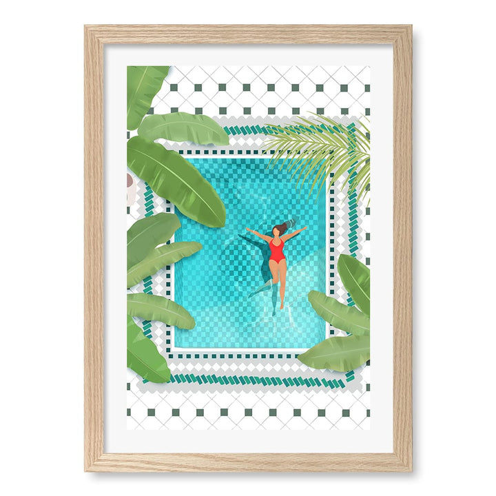 Riad Pool Wall Art Print A3 (29.7 x 42cm) / Natural Oak Frame / White Border from our Australian Made Wall Art collection by Profile Australia