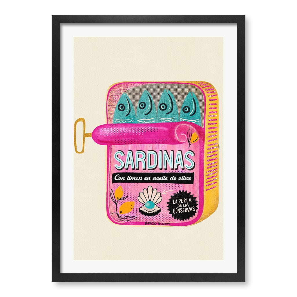 Sardines Tin Can Modern Wall Art Print by Baroo Bloom A4 (21 x 29.7cm) / Matte Black Frame / White Border from our Australian Made Framed Wall Art, Prints & Posters collection by Profile Products (Australia) Pty Ltd