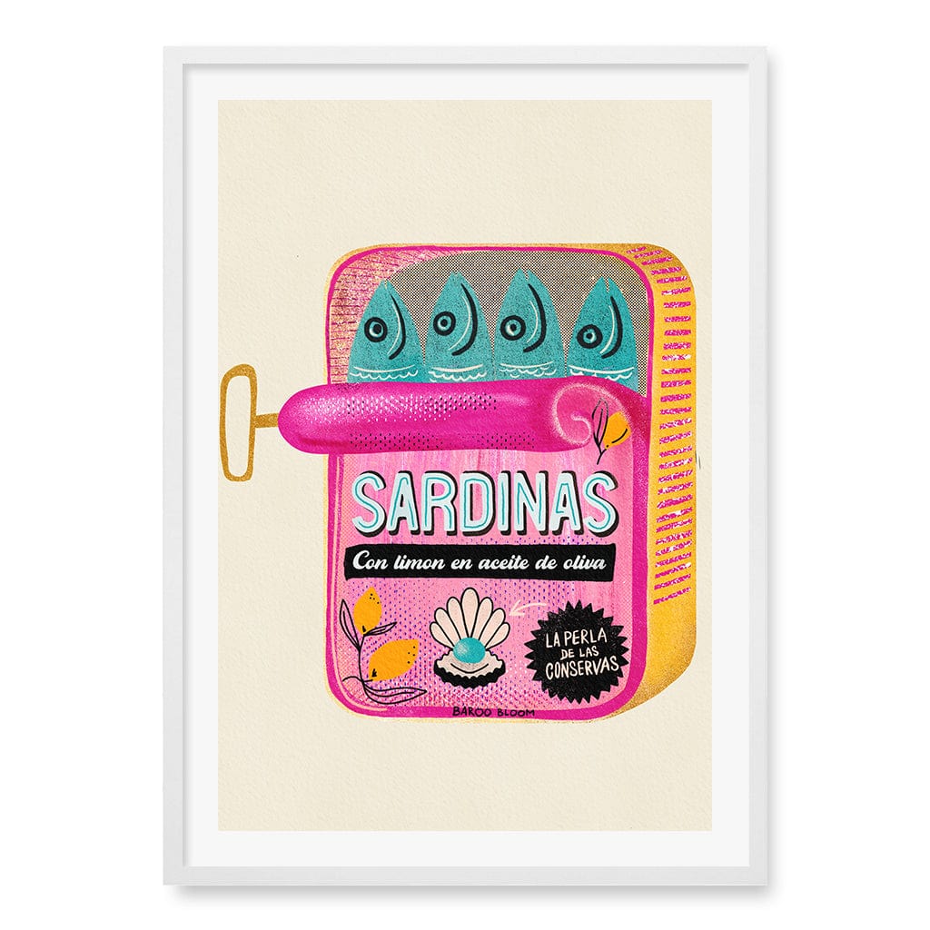 Sardines Tin Can Wall Art Print A1 (59.4 x 84.1cm) / Matte White Frame / White Border from our Australian Made Wall Art collection by Profile Australia