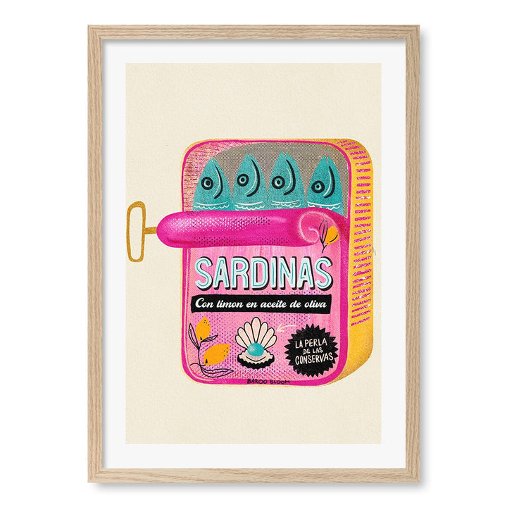 Sardines Tin Can Wall Art Print A2 (42 x 59.4cm) / Natural Oak Frame / White Border from our Australian Made Wall Art collection by Profile Australia