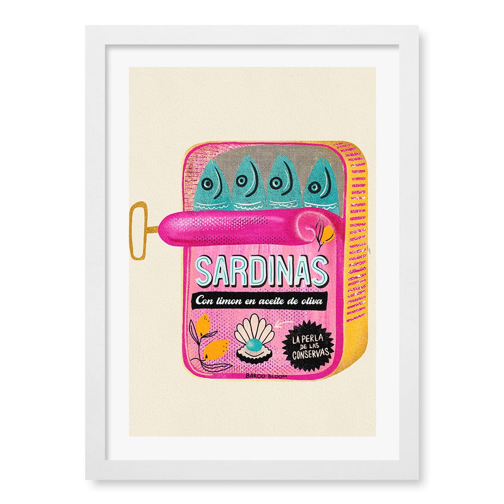 Sardines Tin Can Wall Art Print A3 (29.7 x 42cm) / Matte White Frame / White Border from our Australian Made Wall Art collection by Profile Australia