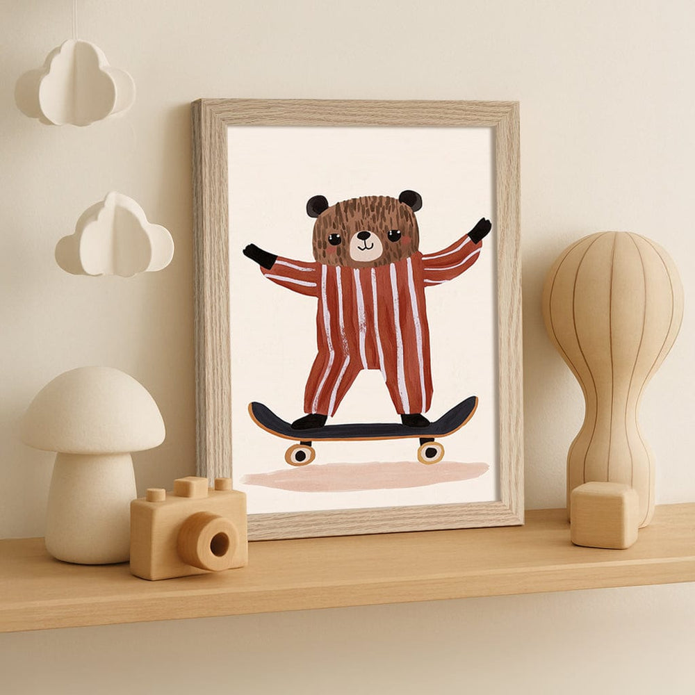 Skater Bear Kids Wall Art Print from our Australian Made Framed Wall Art, Prints & Posters collection by Profile Products (Australia) Pty Ltd