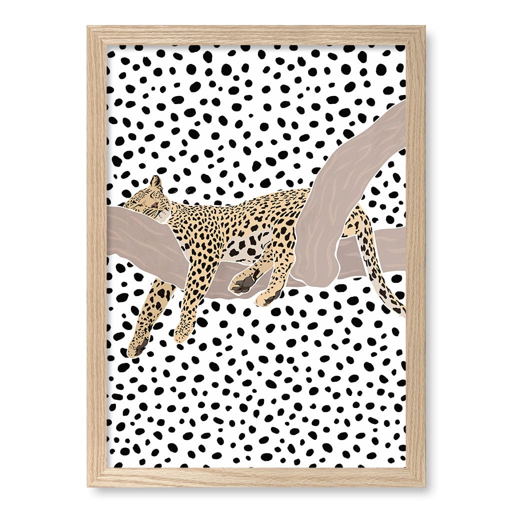 Sleeping Leopard Nursery Wall Art Print A3 (29.7 x 42cm) / Natural Oak Frame / No Border from our Australian Made Framed Wall Art, Prints & Posters collection by Profile Products (Australia) Pty Ltd