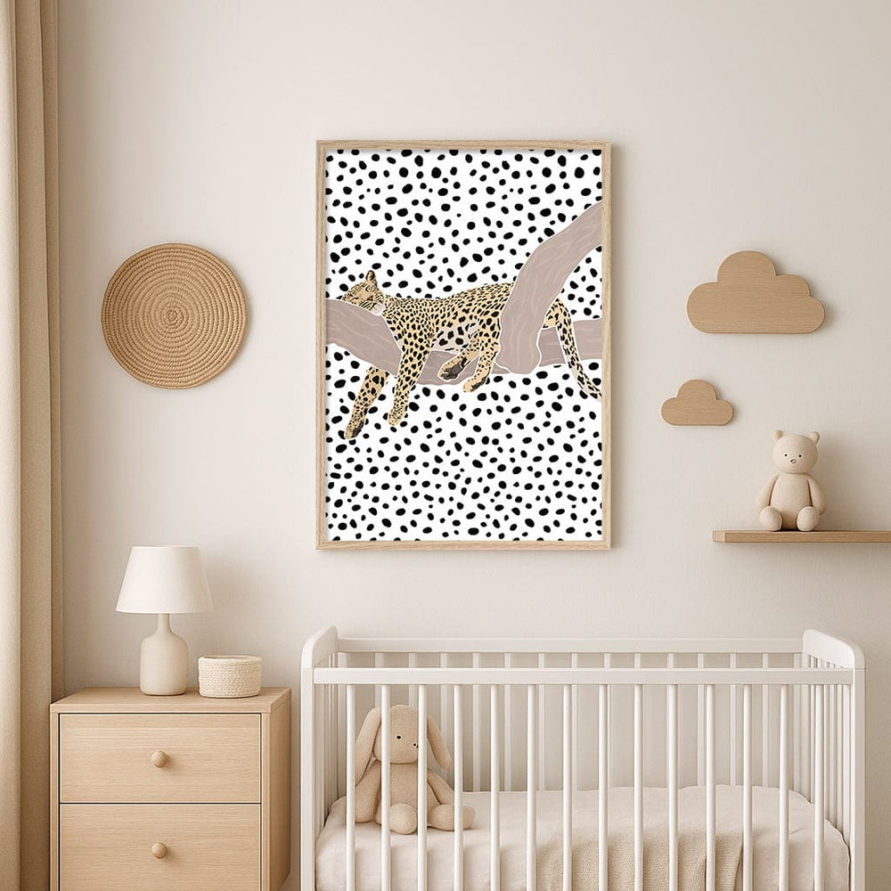 Sleeping Leopard Nursery Wall Art Print from our Australian Made Framed Wall Art, Prints & Posters collection by Profile Products (Australia) Pty Ltd