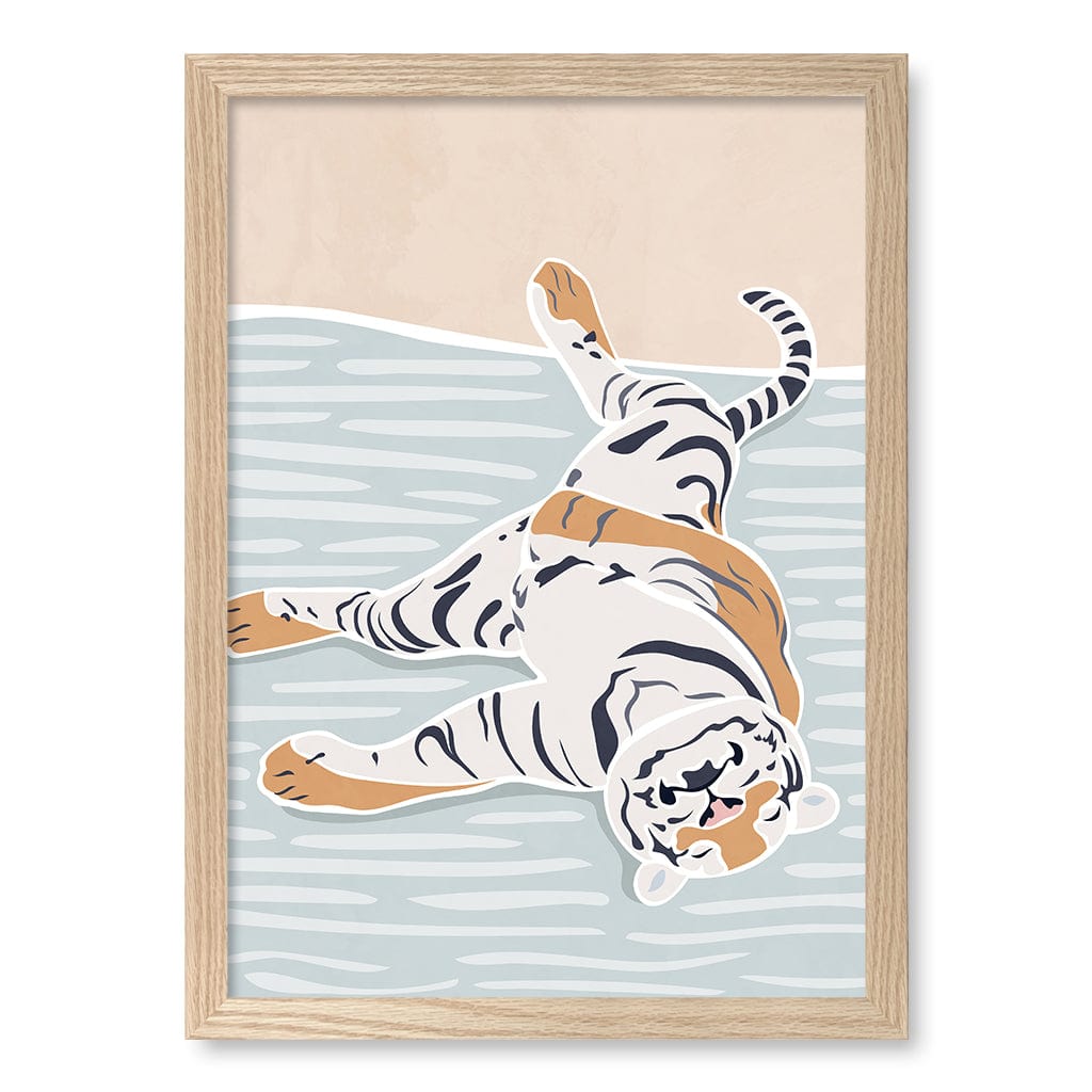 Sleeping Tiger Nursery Wall Art Print A3 (29.7 x 42cm) / Natural Oak Frame / No Border from our Australian Made Framed Wall Art, Prints & Posters collection by Profile Products (Australia) Pty Ltd