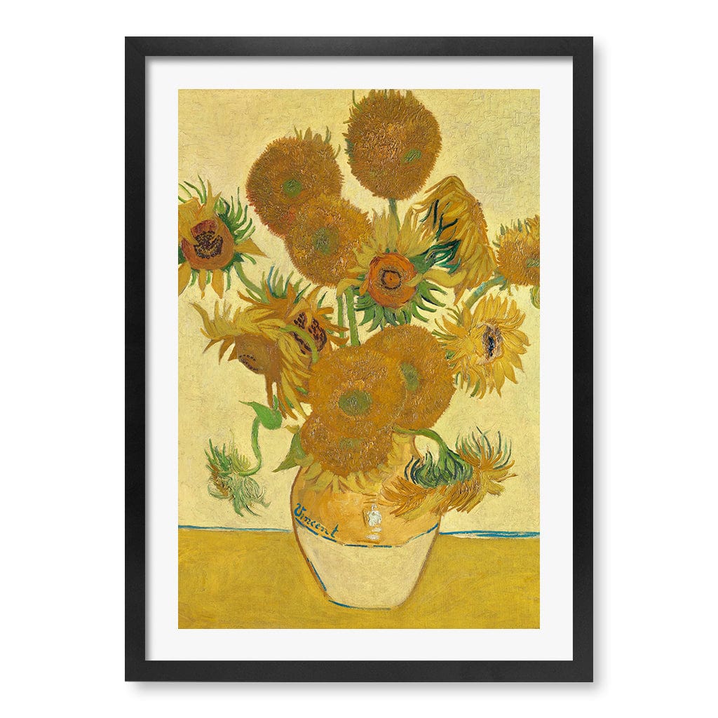 Sunflowers - Vincent van Gogh Art Print A4 (21 x 29.7cm) / Matte Black Frame / White Border from our Australian Made Framed Wall Art, Prints & Posters collection by Profile Products (Australia) Pty Ltd