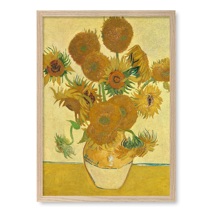 Sunflowers - Vincent van Gogh Art Print A4 (21 x 29.7cm) / Natural Oak Frame / No Border from our Australian Made Framed Wall Art, Prints & Posters collection by Profile Products (Australia) Pty Ltd