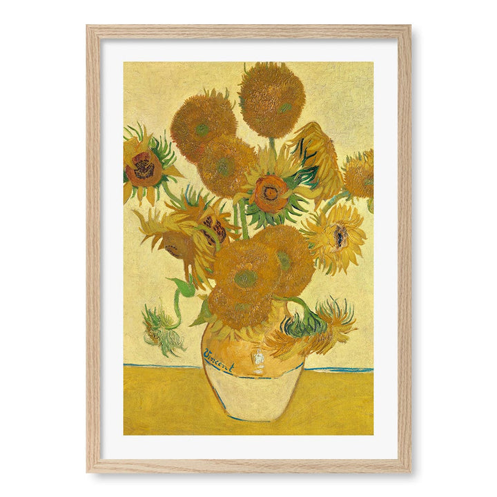 Sunflowers - Vincent van Gogh Art Print A4 (21 x 29.7cm) / Natural Oak Frame / White Border from our Australian Made Framed Wall Art, Prints & Posters collection by Profile Products (Australia) Pty Ltd